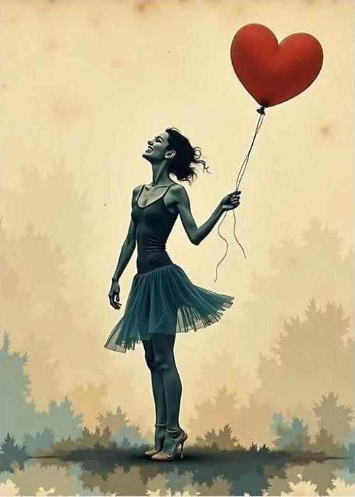 Kalpli Balon Tutmuş Dans Eden Kadın Dekoratif Mdf Tablo