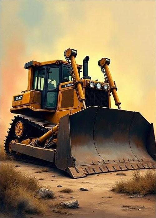 Sarı Dozer Ve Şantiye Dekoratif Mdf Tablo