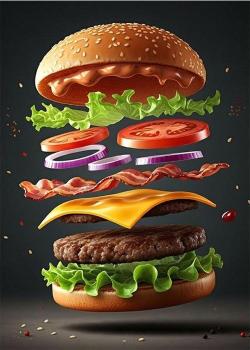 Çok Katmanlı Burger Çizimi Tasarım Mdf Tablo