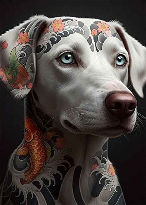 Sanatsal Desenli Köpek Modern Ahşap Tablo