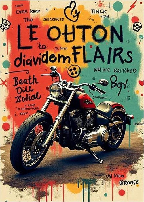 Retro Motosiklet Ve Soyut Grafikler Tasarım Ahşap Tablo