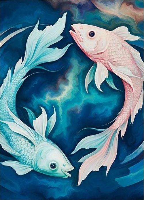 Dönen Balık Çemberi Ve Su Mdf poster