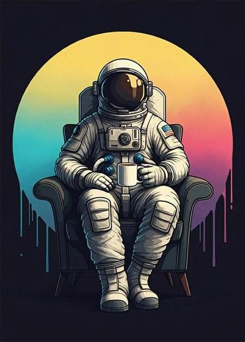 Astronot Ve Renkli Arka Plan Tasarım Mdf Tablo