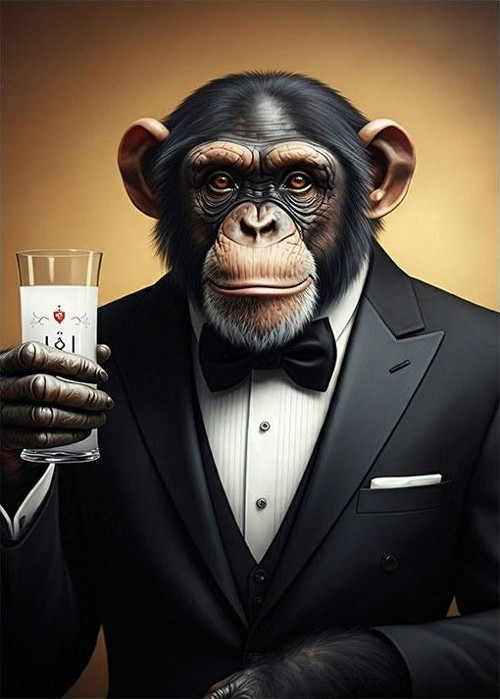 Rakı Tutan Şık Maymun Mdf poster