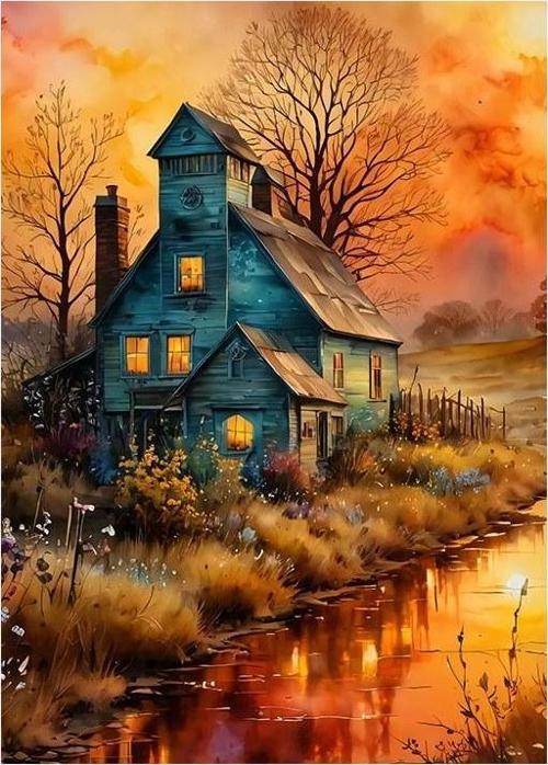 Sonbahar Evi Ve Manzara Art Mdf Tablo