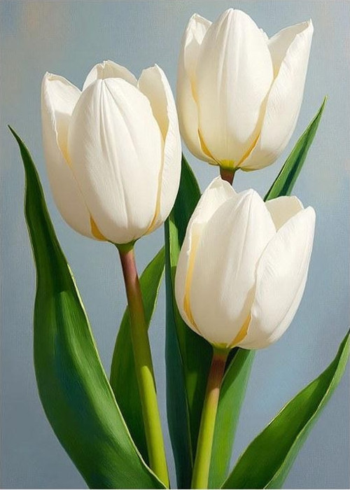 Saf Beyaz Laleler Art Mdf Tablo