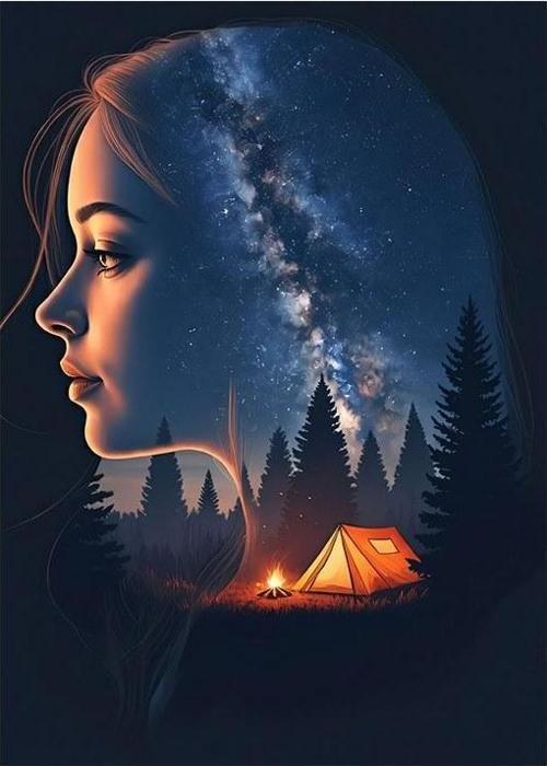 Gece Çadır Ve Gökyüzü Hediyelik Mdf Tablo