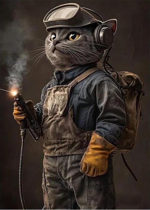 Kaynakçı Kedi Tasarım Ahşap Tablo