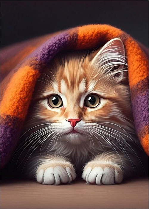 Battaniyeye Sarılı Kedi Dekoratif Mdf Tablo