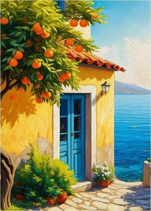 Deniz Kıyısındaki Ev Hediyelik Ahşap Tablo