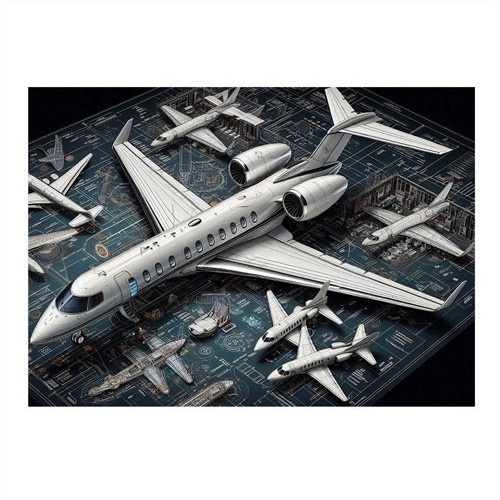 Havalimanında Uçak Çizimi Mdf poster 50cmX 70cm