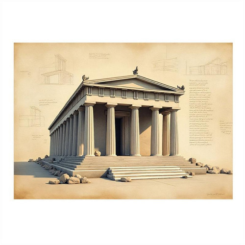 Antik Tapınak Çizimi Desenli Mdf Tablo 35cm X50cm
