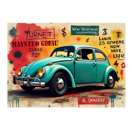 Nostaljik Mavi Vosvos Art Mdf Poster 25cmX 35cm