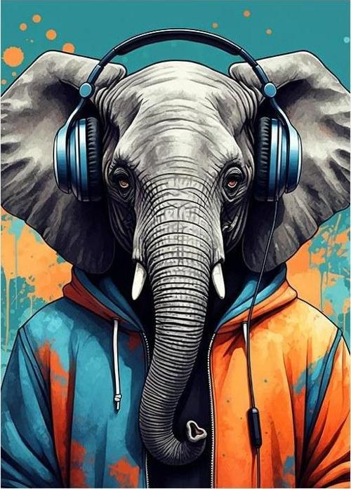 Müzik Dinleyen Fil Hediyelik Ahşap Tablo