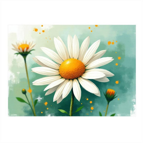 Beyaz Papatya Detay Modern Ahşap Tablo 35cm X50cm