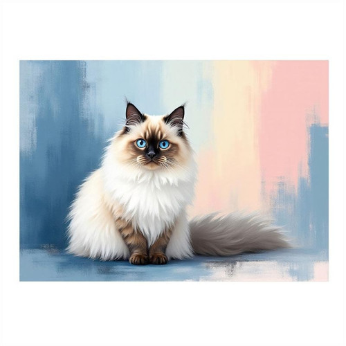 Uzun Tüylü Kedi Portresi Desenli Ahşap Tablo 50cmX 70cm