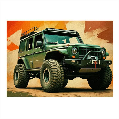Yeşil Off-Road Jeep Model Ahşap Tablo 25cmX 35cm