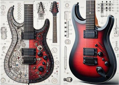 Renkli Elektro Gitar Tasarımı Desenli Ahşap Tablo 25cmX 35cm
