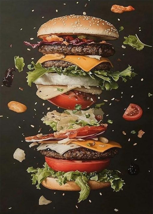 Kat Kat Lezzetli Hamburger Model Ahşap Tablo