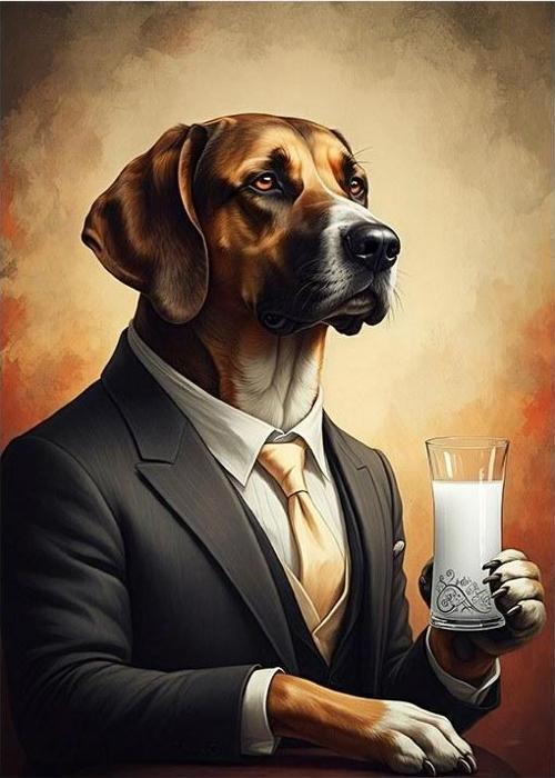 Takım Elbiseli Köpek Ve Rakı Modern Mdf Tablo