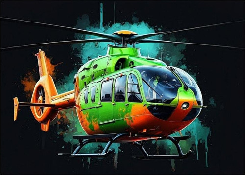 Renkli Helikopter Çizimi Model Mdf tablo 25cmX 35cm