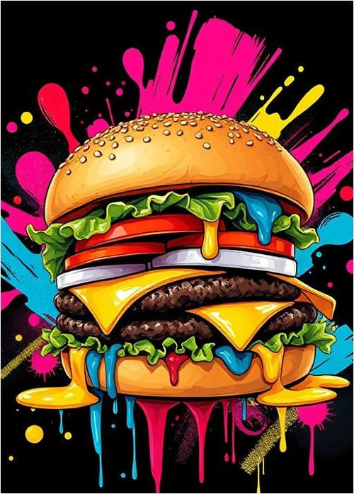 Patlayan Renkli Hamburger Dekoratif Mdf Tablo
