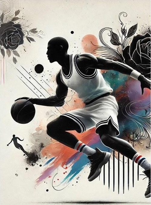 Basketbolun Hareketi Desenli Ahşap Tablo