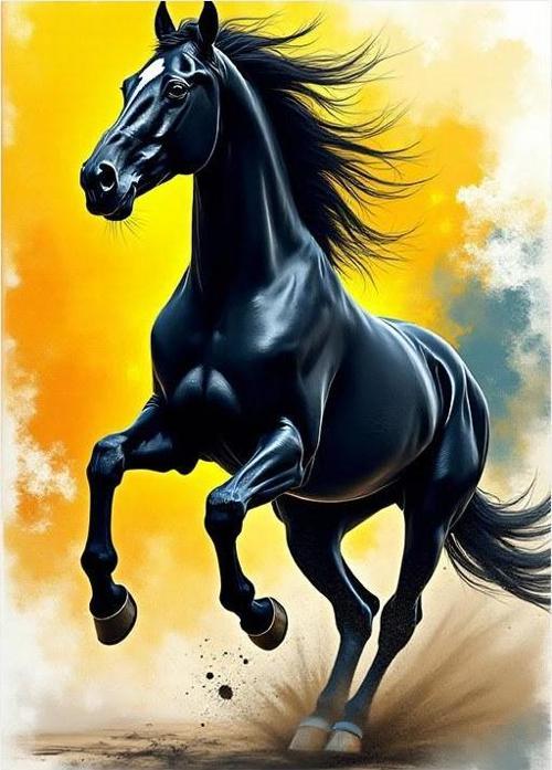 Koşan Siyah Atın Asaleti Modern Ahşap Tablo