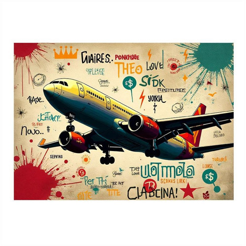 Grafitili Uçak İllüstrasyonu Hediyelik Mdf Tablo 50cmX 70cm