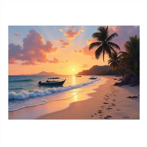 Gün Batımında Plaj Manzarası Art Mdf Poster 50cmX 70cm