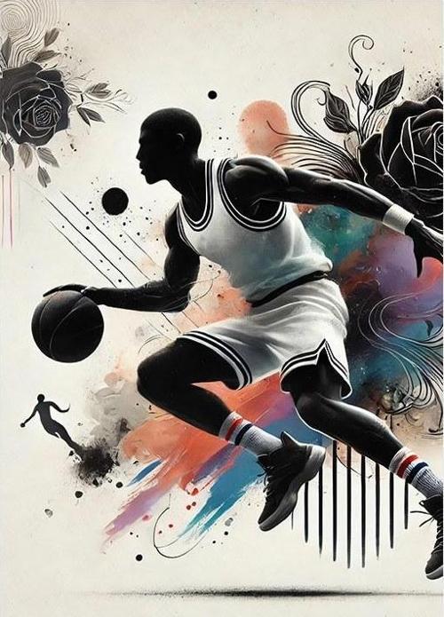 Basketbolun Hareketi Desenli Ahşap Tablo