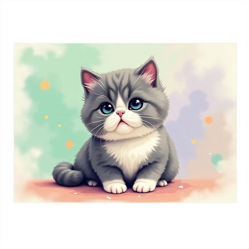 Sevimli Tüylü Kedi Model Ahşap Tablo 25cmX 35cm