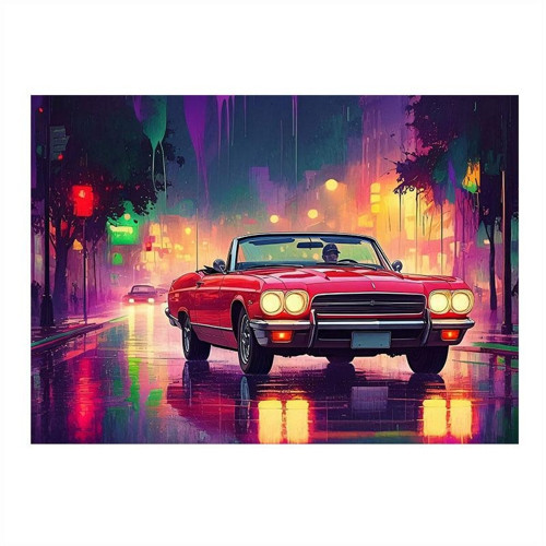 Neon Işıklı Retro Araba Art Mdf Poster 35cm X50cm