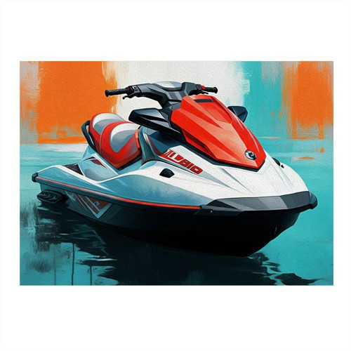 Kırmızı Jet Ski Aksiyonu Desenli Ahşap Tablo 25cmX 35cm