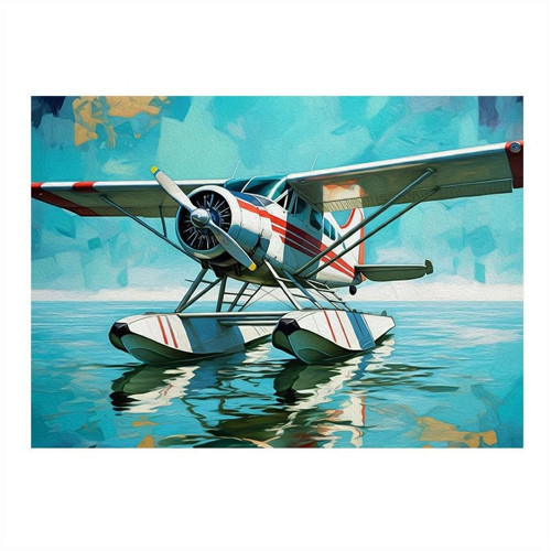 Su Üzerinde Deniz Uçağı Hediyelik Ahşap Tablo 35cm X50cm