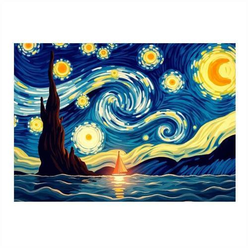 Yıldızlı Gece Tablosu Teması Mdf poster 50cmX 70cm