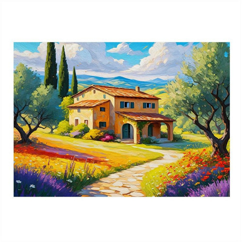 Bahar Çiçekleri Ve Villa Desenli Mdf Tablo 50cmX 70cm