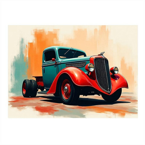 Kırmızı Klasik Araba Hediyelik Mdf Tablo 35cm X50cm