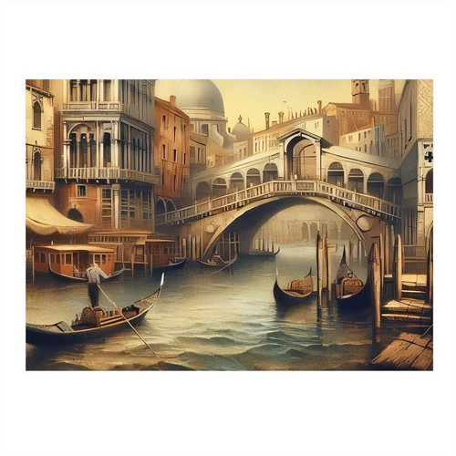 Venedik Kanalı İllüstrasyonu Art Mdf Poster 50cmX 70cm