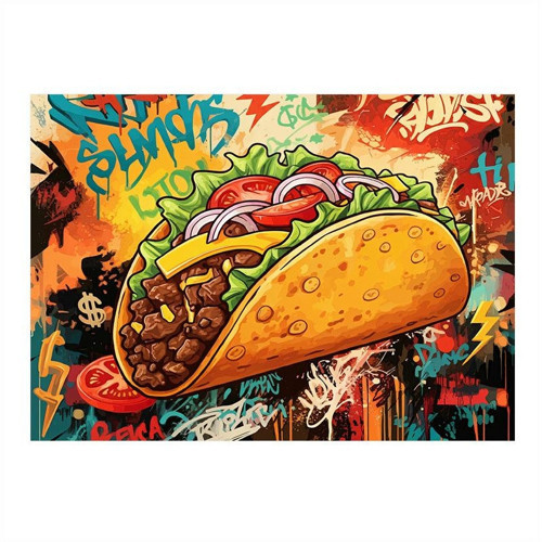 Renkli Taco İllüstrasyonu Desenli Mdf Tablo 50cmX 70cm