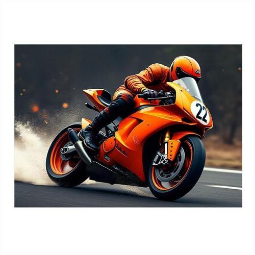Turuncu Yarış Motosikleti Mdf Tablo 35cm X50cm