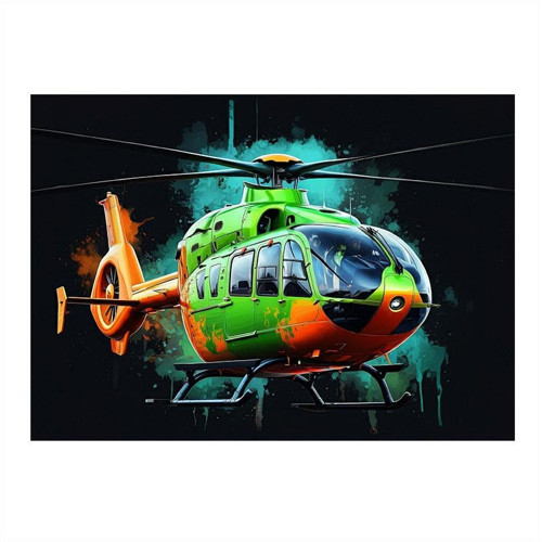 Renkli Helikopter Çizimi Model Mdf tablo 50cmX 70cm