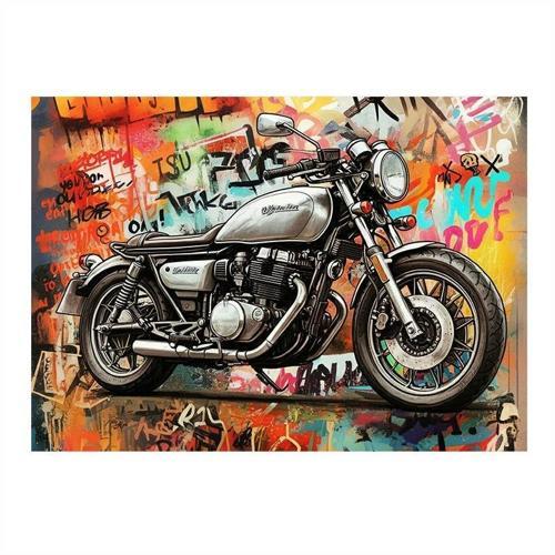 Nostaljik Motosiklet Çizimi Modern Ahşap Tablo 25cmX 35cm