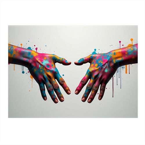 Boyanmış Eller Portresi Dekoratif ahşap Tablo 35cm X50cm