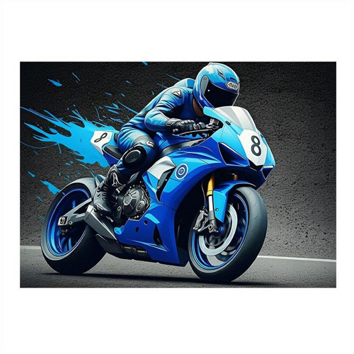 Mavi Yarış Motosikleti Mdf poster 25cmX 35cm