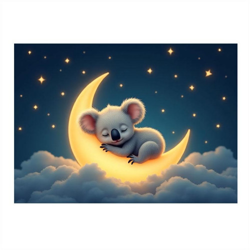 Ay Işığında Uyuyan Koala Model Ahşap Tablo 50cmX 70cm