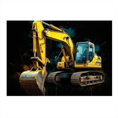 Sarı Ekskavatör Makinesi Hediyelik Ahşap Tablo 25cmX 35cm