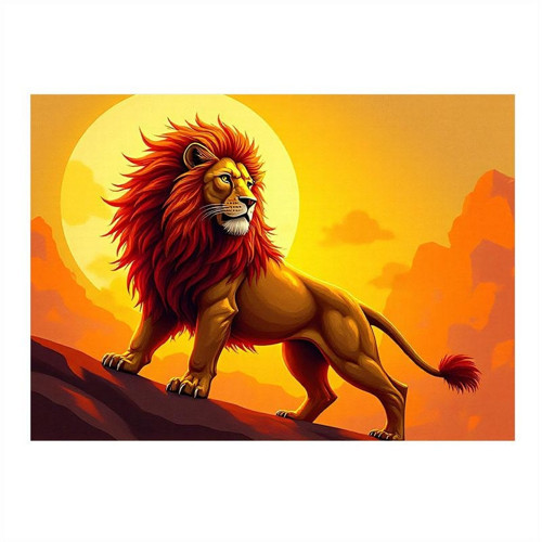 Gün Batımında Aslan Art Mdf Tablo 50cmX 70cm