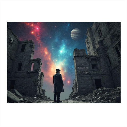 Yıldızlı Gece Gezgin Figürü Mdf poster 35cm X50cm