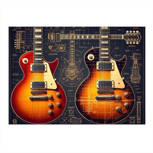 Çift Elektro Gitar Tasarımı Model Ahşap Tablo 50cmX 70cm